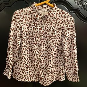 Zara Kids Girls Long Sleeve Animal Print Button-Down Blouse Shirt NWOT